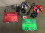 Nintendo 64 Watermelon and Jungle Green Consoles