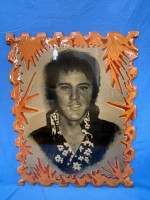Vintage Hawaiian ELVIS Large Woodcraft Lacquer Floral Print 22.5" x18"