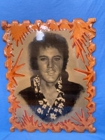 Vintage Hawaiian ELVIS Large Woodcraft Lacquer Floral Print 22.5" x18"