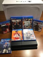 PS4 (500 GB) w/2 Controllers (Gold & Black) & 7 Games