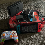 Nintendo switch console original box, extra controller, case and glass