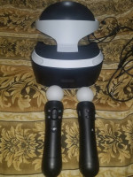sony playstation vr headset, controls, and headphones
