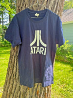 New Never Worn Atari Tee Shirt Dark Blue Graphic Size Large FREE SHIP