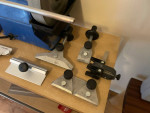 Tormek T4 with Knife (Small, Reg, Large), Axe, & Scissor Jigs.