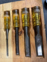 Wood Chisels in a wooden case (4 chisels)