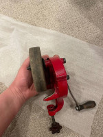 Vintage hand cranked bench grinder