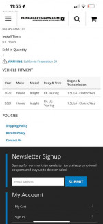 New Honda Insight trunk mat