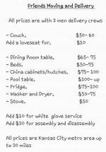 Save 20% on Moving Labor/ delivery $75-500 Total cost.. no hidden fees