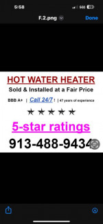 NEW HOT WATER HEATER INSTALL! Call 24/7 913-488-9434