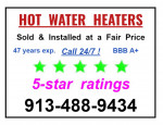 Hot water heater includes Install call 24/7 913-488-9434
