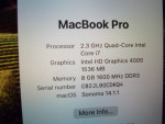 Apple Macbook Pro 15.4" Intel i7 2.3Ghz 8GB 512GB Flash Sonoma