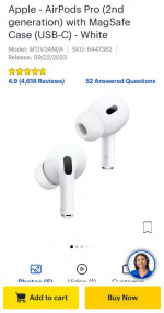 Apple AirPods Pro (2nd Generation) Wireless Ear Buds with USB-C Charging, Up to