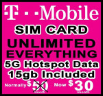 T-mobile / Verizon Unlimited Talk Text 5G No contract $30 normally $50