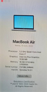 Apple Macbook Air 2020 Laptop| Quad Core i7 16GB 512GB RETINA SONOMA