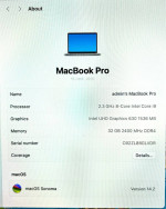  MacBook Pro 15” 2019 2.3Ghz i9 32GB RAM 500GB SSD 4GB V-RAM Graphics