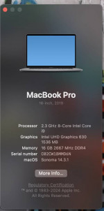 MacBook Pro 16" i9 with TouchBar