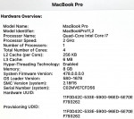 Apple MacBook Pro Retina 15.4” QuadCore i7-4960HQ 2GHz 8GB 256GB SSD Sonoma A1