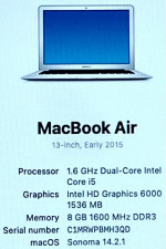 2015 Apple MacBook Air 13.3” i5-5250U 1.6GHz 8GB 128GB SSD Sonoma