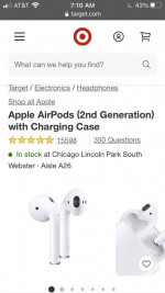Like-New Apple AirPod 2nd Gen REPLACEMENT + A/C Charging Brick