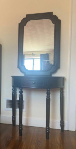 Foyer Entry Way Console Table & Mirror Set Black Red Rustic Patina