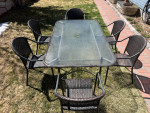 Patio dining set - glass top table and six chairs