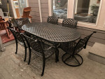 Heavy wrought aluminum patio table and 6 chairs, can deliver