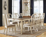 antique white table with eight chairs