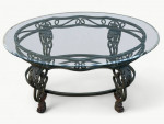 Dark Green / Copper Metal Oval Coffee Table & Glass Top