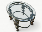 Dark Green / Copper Metal Oval Coffee Table & Glass Top