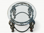Dark Green / Copper Metal Oval Coffee Table & Glass Top