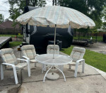 Patio table, 4 chairs and umbrella