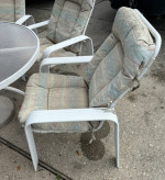 Patio table, 4 chairs and umbrella