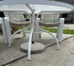 Patio table, 4 chairs and umbrella