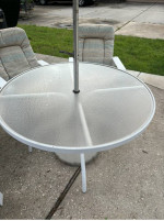 Patio table, 4 chairs and umbrella
