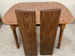 Kitchen Table 49” W  + 2- 10” Leafs, 4 Wicker Dining Chairs 20.5”