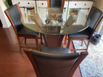 Round, Glass, Bar/counter height pub/kitchen Table with 4 chairs