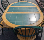 Green Tile Pedestal Table and 6 Chairs