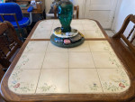 Antique Ceramic Top Dining table w Bench and 3 Chairs