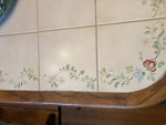 Antique Ceramic Top Dining table w Bench and 3 Chairs