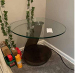 Modern Tear Drop Shaped Glass Top End Table