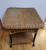 Rattan wicker sofa side end table sunroom cottage den family room livingroom acc