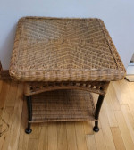 Rattan wicker sofa side end table sunroom cottage den family room livingroom acc