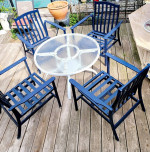 Fortunoff 5p outdoor patio table lounge armchair rocking cushions deck gazebo po