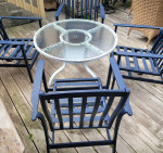 Fortunoff 5p outdoor patio table lounge armchair rocking cushions deck gazebo po