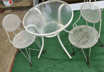 3pc. outdoor bistro table chair white metal glass top garden patio porch balcony