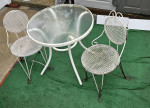 3pc. outdoor bistro table chair white metal glass top garden patio porch balcony