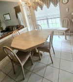 7pc solid natural wood kitchen dining table 6 chairs dinner leaf extendable cont