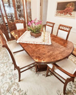 9pc solid lacquer wood dining table extendable chair china cabinet credenza serv