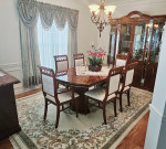 9pc solid lacquer wood dining table extendable chair china cabinet credenza serv