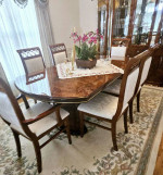 9pc solid lacquer wood dining table extendable chair china cabinet credenza serv